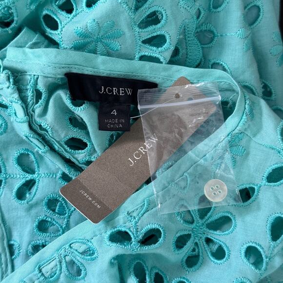 J Crew Dress Womens 4 Embroidered Eyelet Shift Scallop Hem Bell Sleeve Chic NEW - Picture 3 of 12